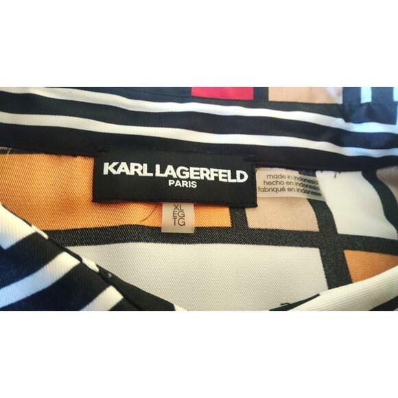 Karl Lagerfeld Womens Abstract Geometric Button-Down XL Long Sleeve Blouse Shirt - Picture 6 of 12
